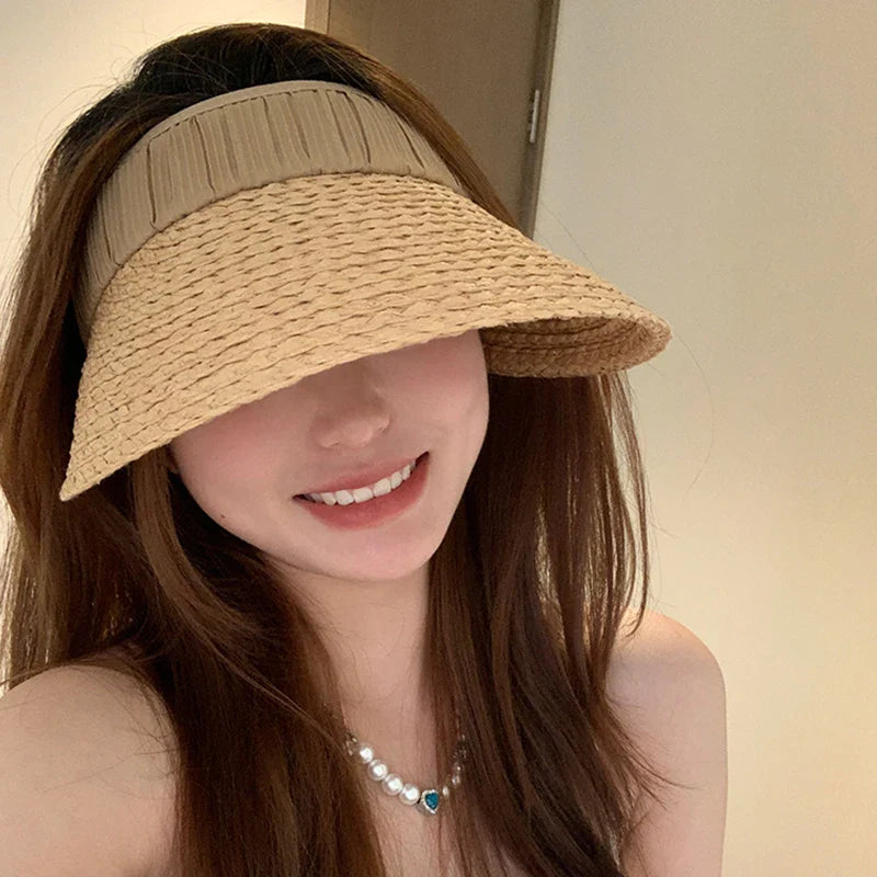Elvyna – Pleated band – Straw sun visor-10174850695495-Ivory Ombre