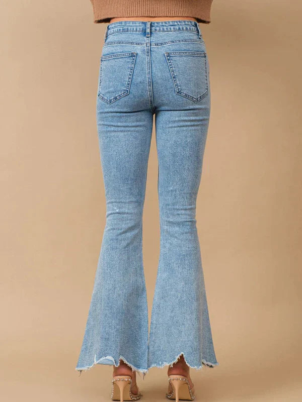Emanuela – Rhinestone embellished – Boot cut flared jeans-10174844633415-Ivory Ombre