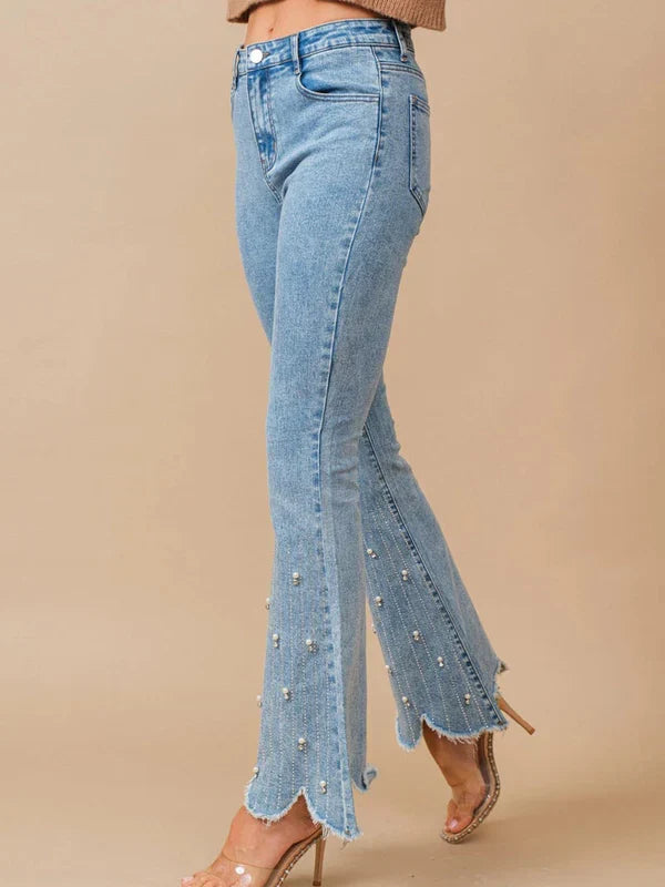 Emanuela – Rhinestone embellished – Boot cut flared jeans-10174844633415-Ivory Ombre