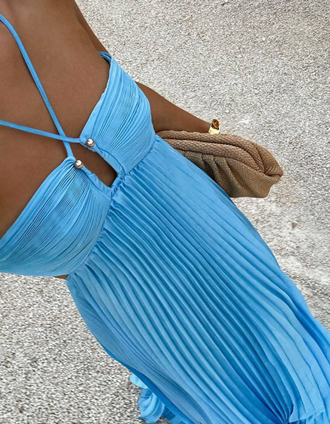 Fiorama – Pleated flow – Cut-out maxi dress-10178268660039-Ivory Ombre