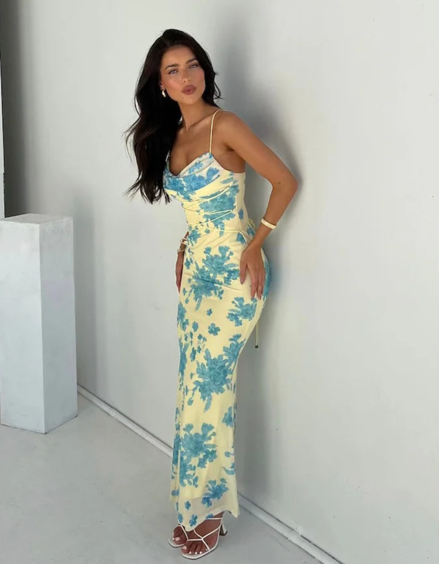 Fioravita – Ruched tie-dye – Bodycon maxi dress-10174856986951-Ivory Ombre