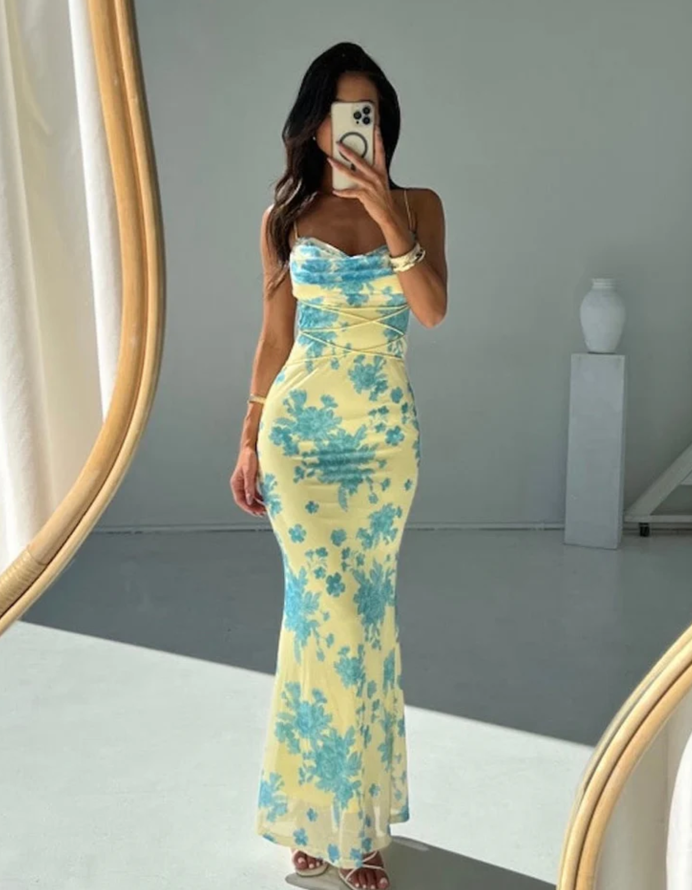 Fioravita – Ruched tie-dye – Bodycon maxi dress-10174856986951-Ivory Ombre