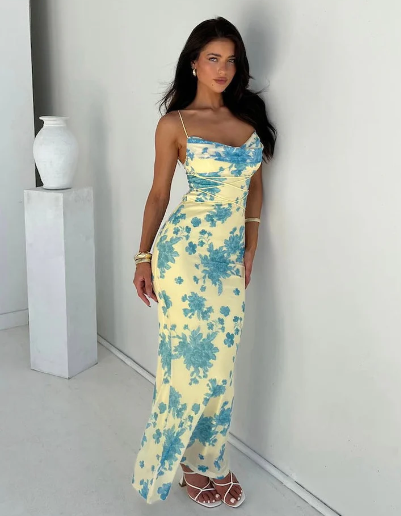 Fioravita – Ruched tie-dye – Bodycon maxi dress-10174856986951-Ivory Ombre