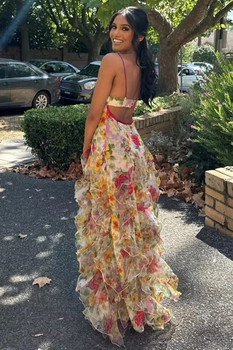 Fiorella – Floral print – Ruffled maxi dress-10174730273095-Ivory Ombre