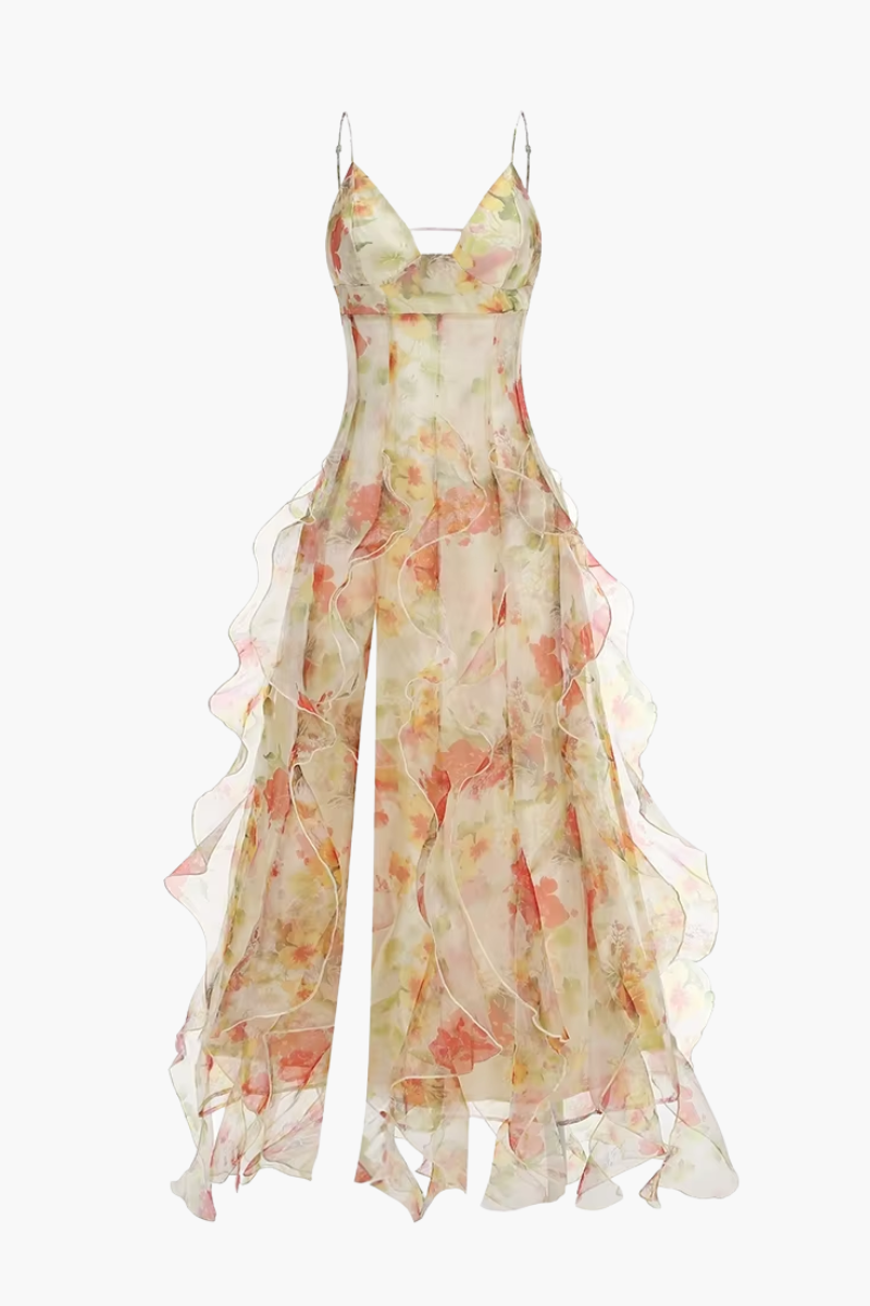 Fiorella – Floral print – Ruffled maxi dress-10174730273095-Ivory Ombre
