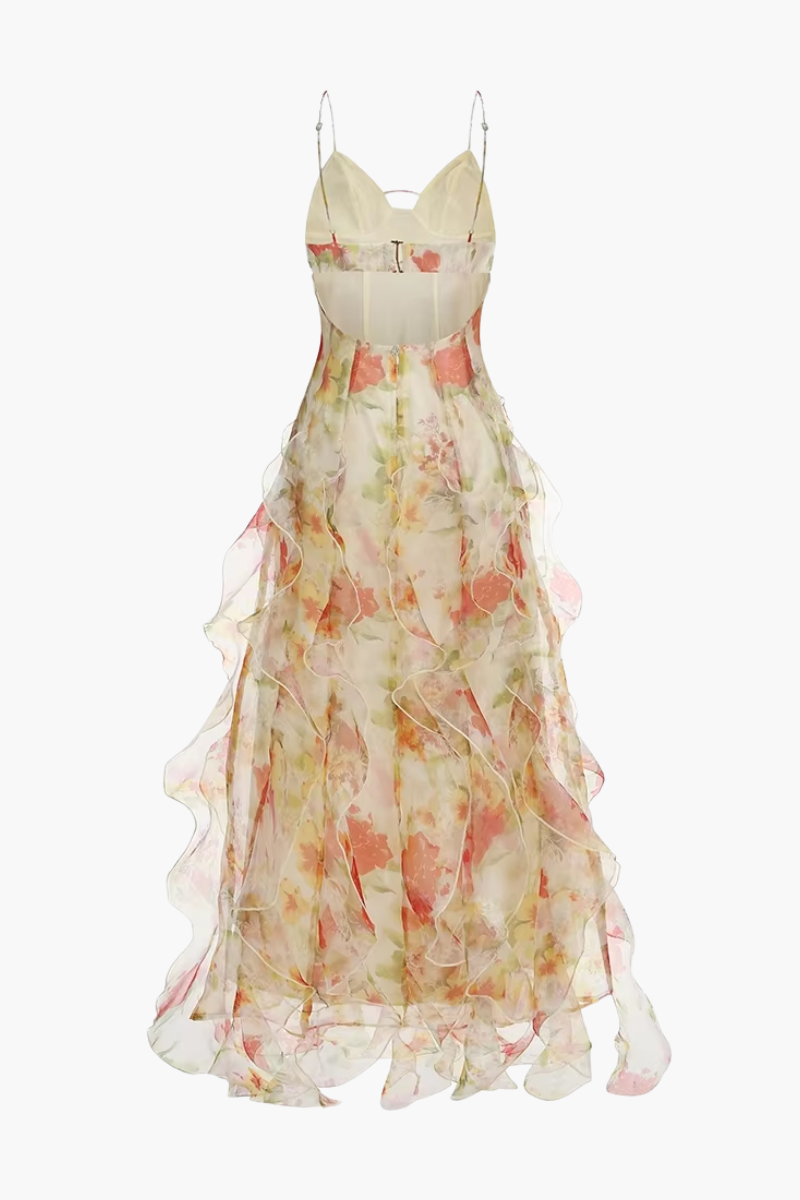 Fiorella – Floral print – Ruffled maxi dress-10174730273095-Ivory Ombre