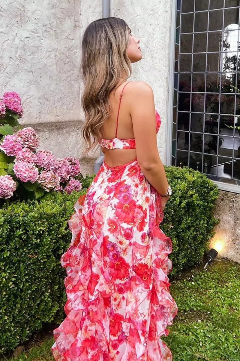Fiorella – Floral print – Ruffled maxi dress-10174730273095-Ivory Ombre