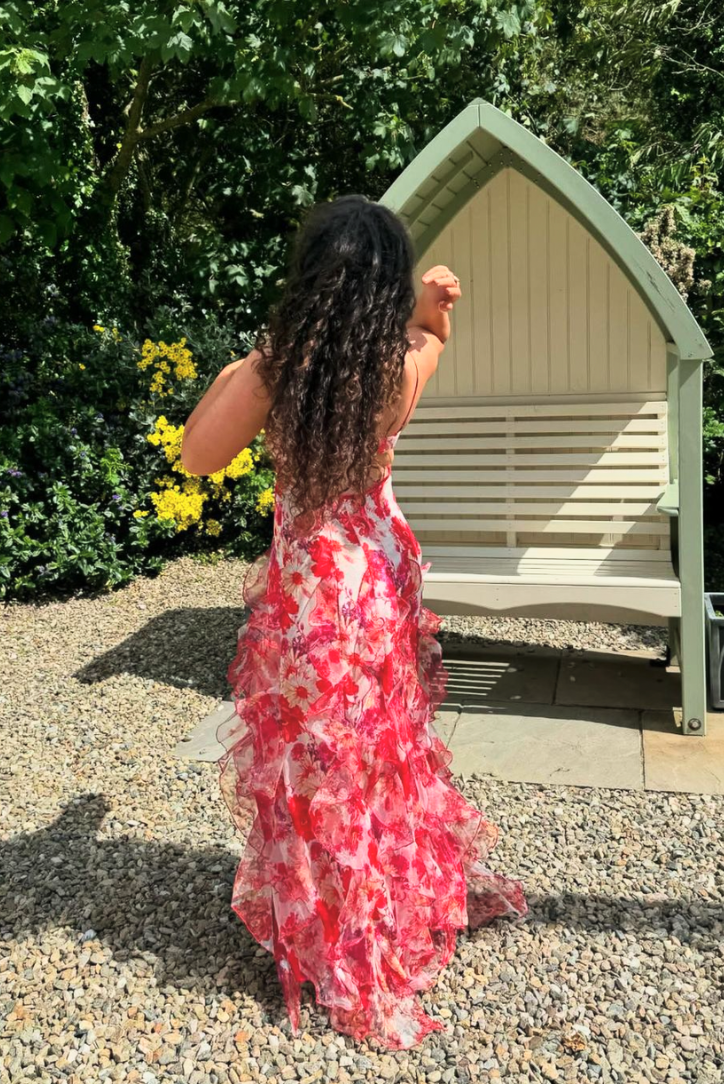 Fiorella – Floral print – Ruffled maxi dress-10174730273095-Ivory Ombre