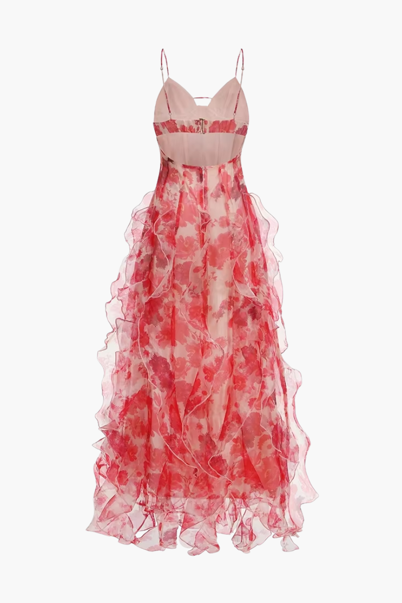 Fiorella – Floral print – Ruffled maxi dress-10174730273095-Ivory Ombre