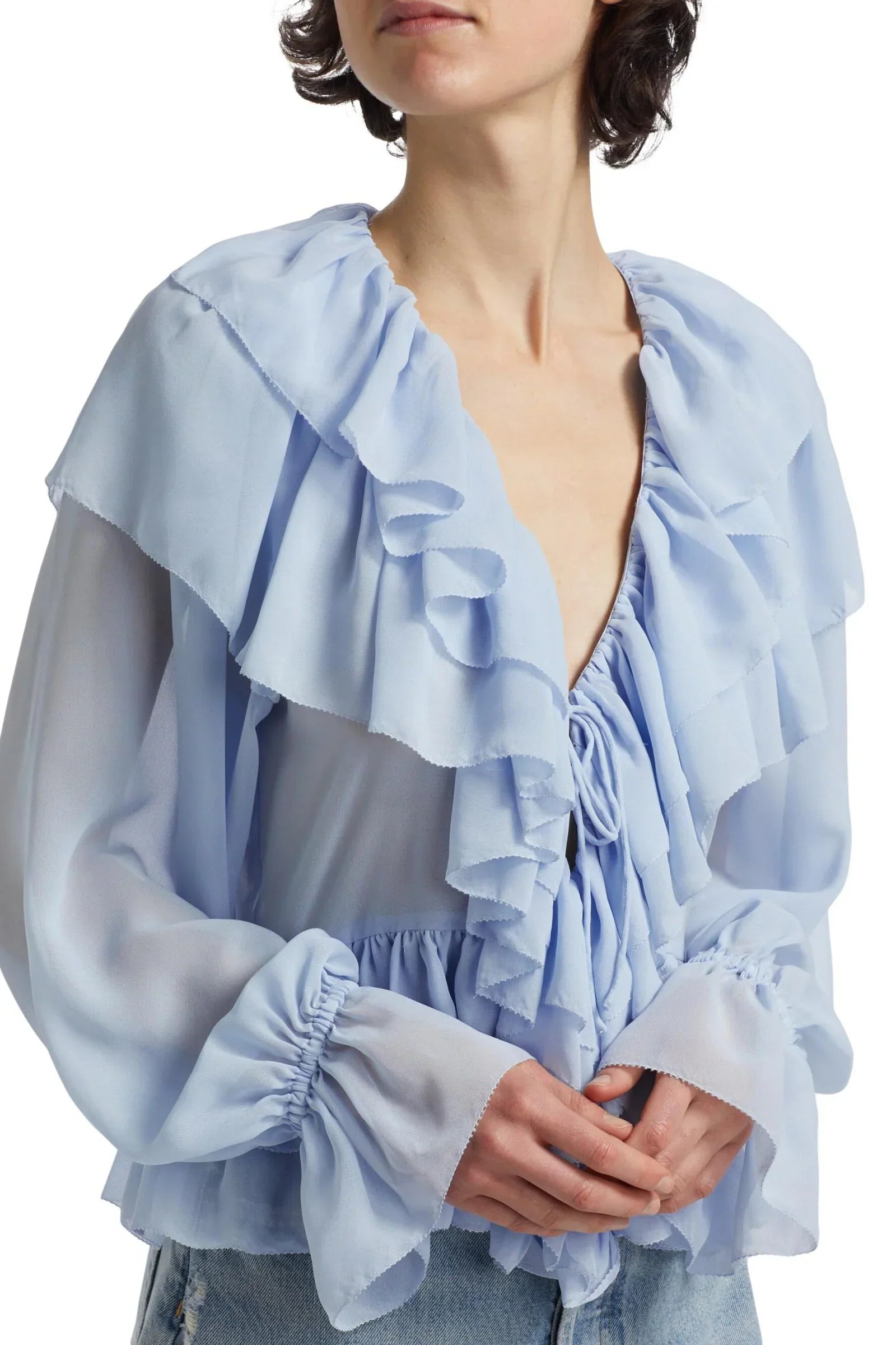 Fioretti – Cascading ruffles – Sheer chiffon blouse-10174856495431-Ivory Ombre