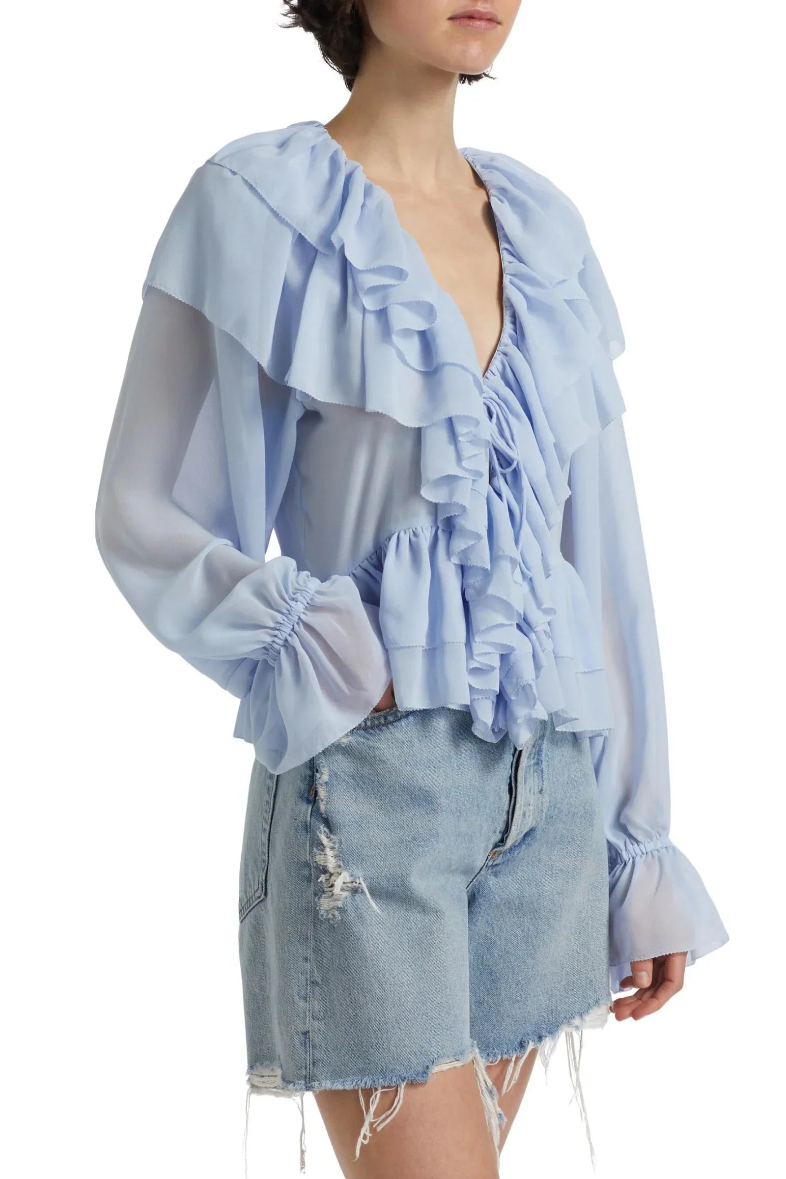 Fioretti – Cascading ruffles – Sheer chiffon blouse-10174856495431-Ivory Ombre