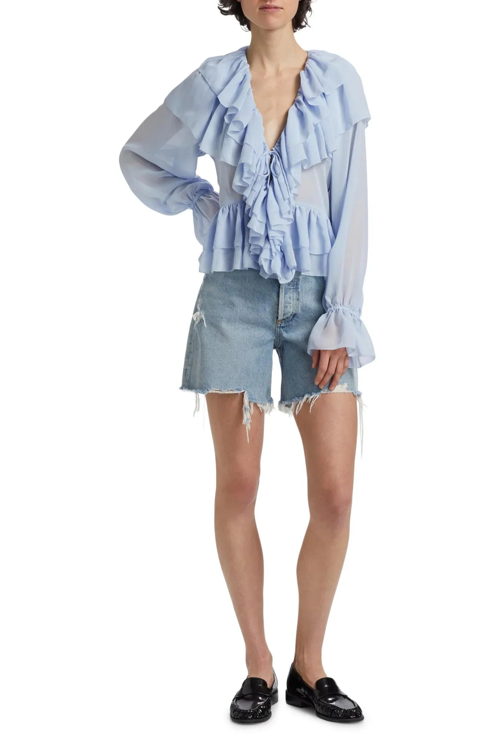 Fioretti – Cascading ruffles – Sheer chiffon blouse-10174856495431-Ivory Ombre