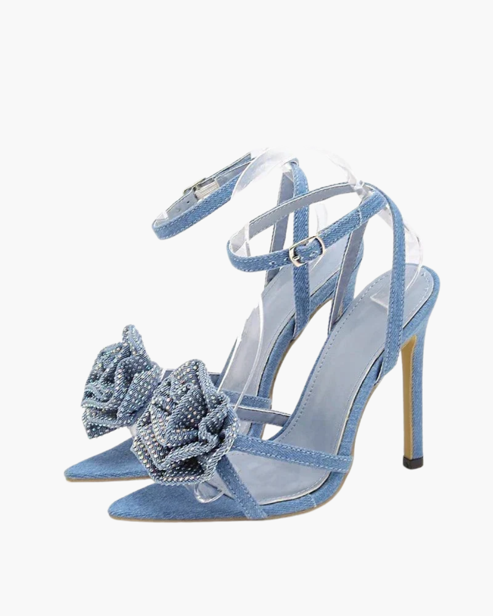 Flavie – Floral embellishment – Denim rose stiletto heels-10174765662535-Ivory Ombre