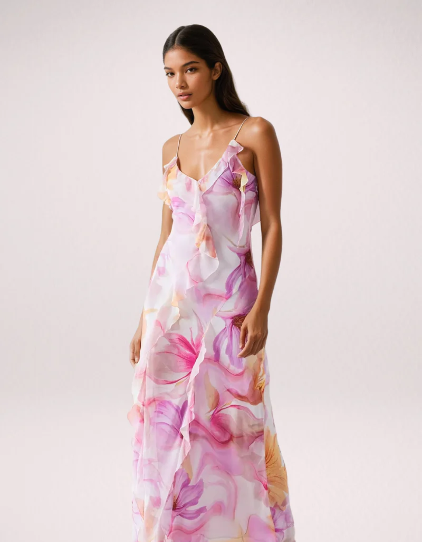 Floravienne – Ruffled edge – Floral maxi dress-10174857249095-Ivory Ombre