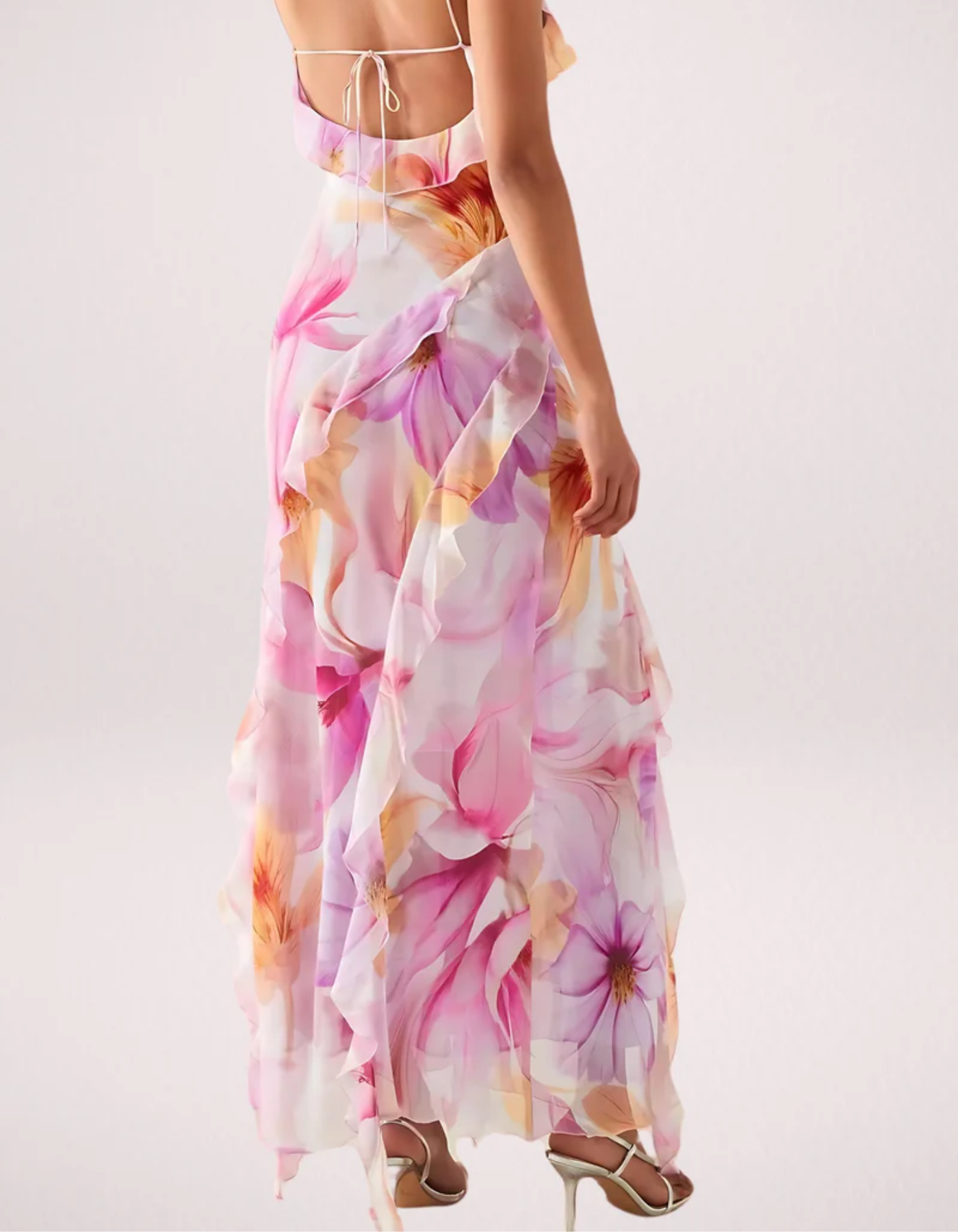 Floravienne – Ruffled edge – Floral maxi dress-10174857249095-Ivory Ombre