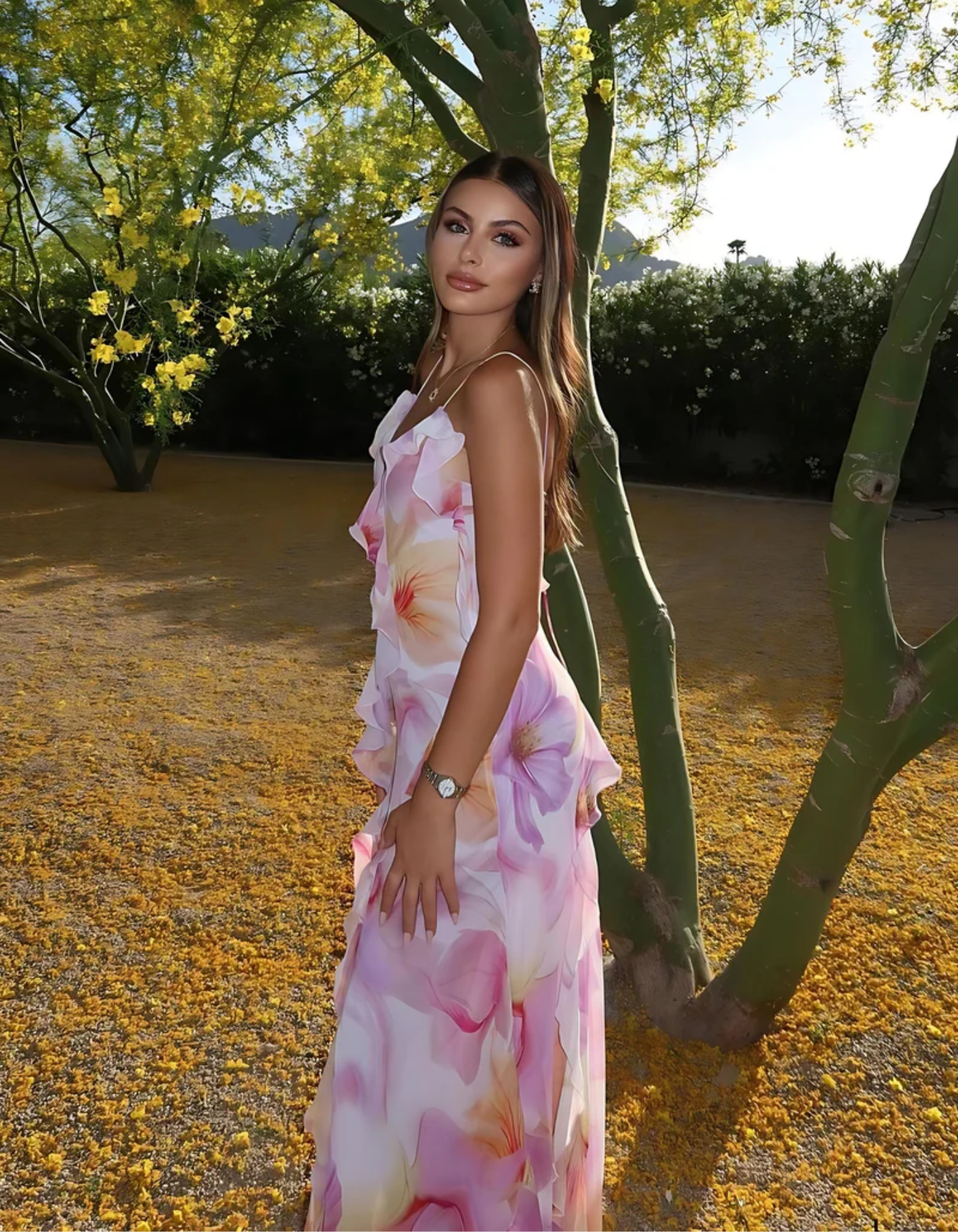 Floravienne – Ruffled edge – Floral maxi dress-10174857249095-Ivory Ombre