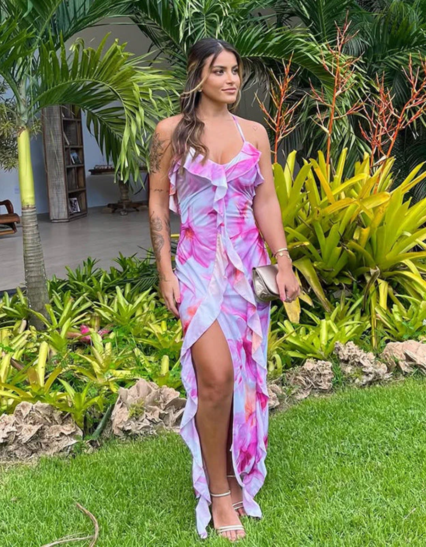 Floravienne – Ruffled edge – Floral maxi dress-10174857249095-Ivory Ombre