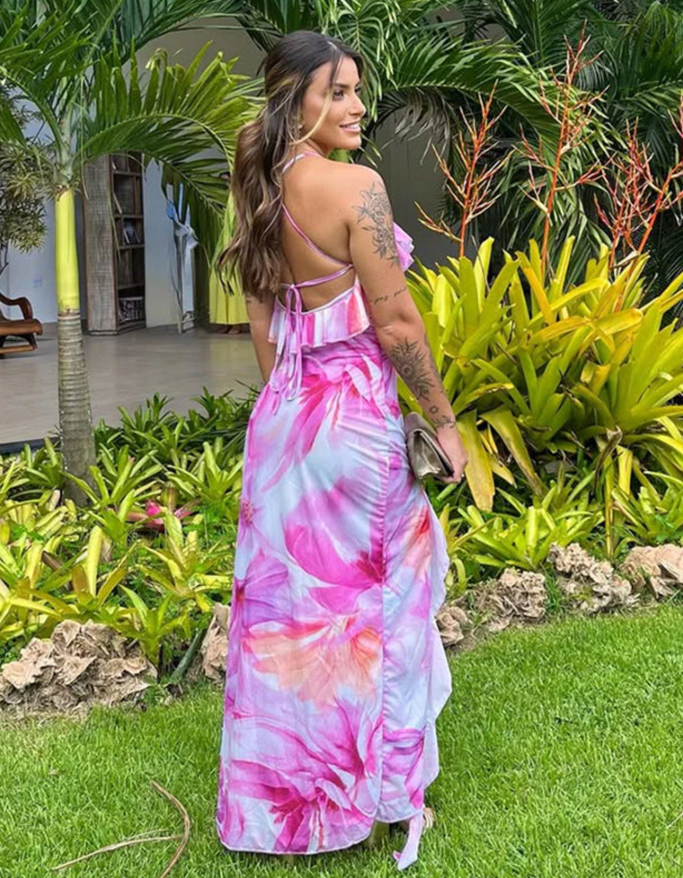 Floravienne – Ruffled edge – Floral maxi dress-10174857249095-Ivory Ombre