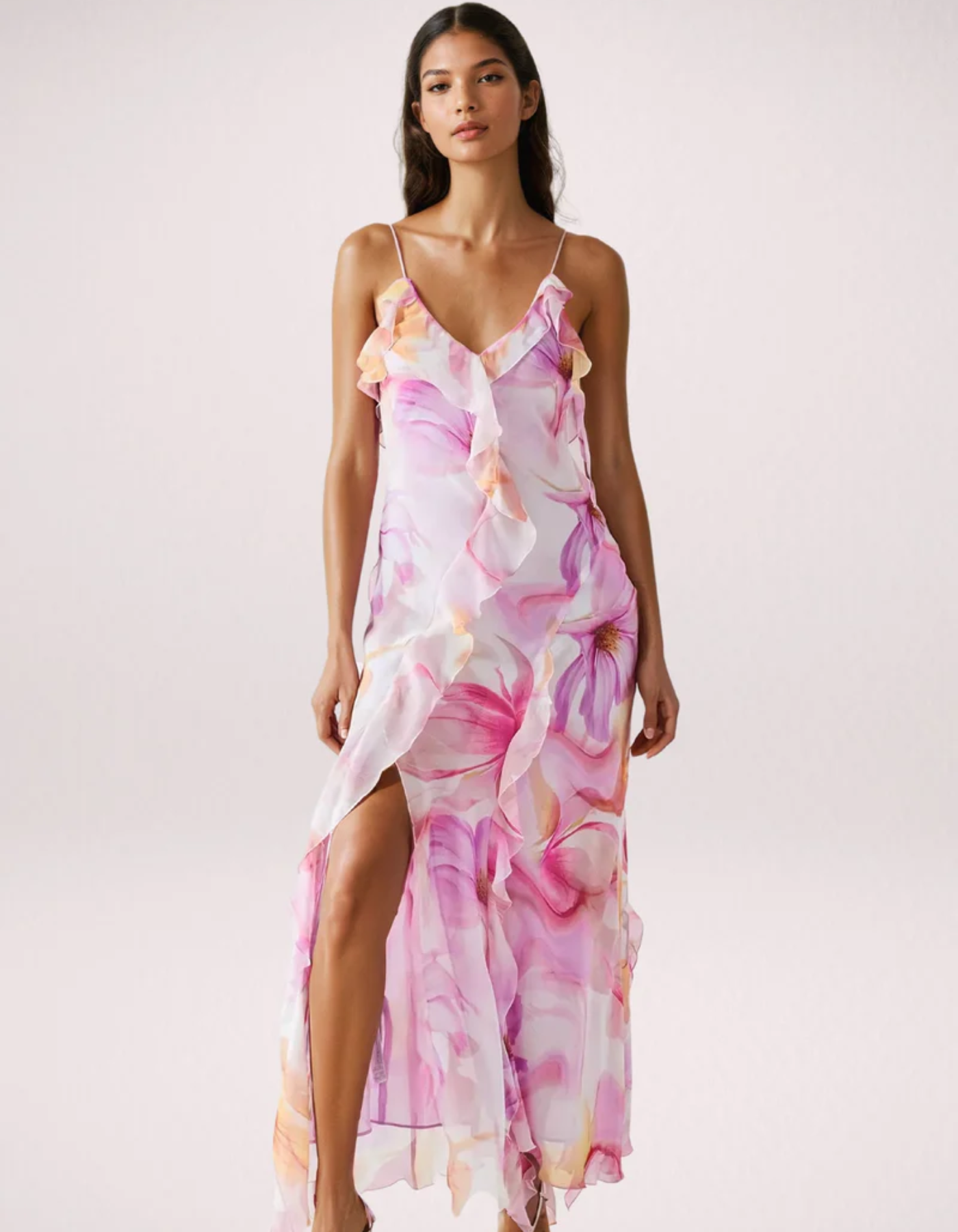 Floravienne – Ruffled edge – Floral maxi dress-10174857249095-Ivory Ombre