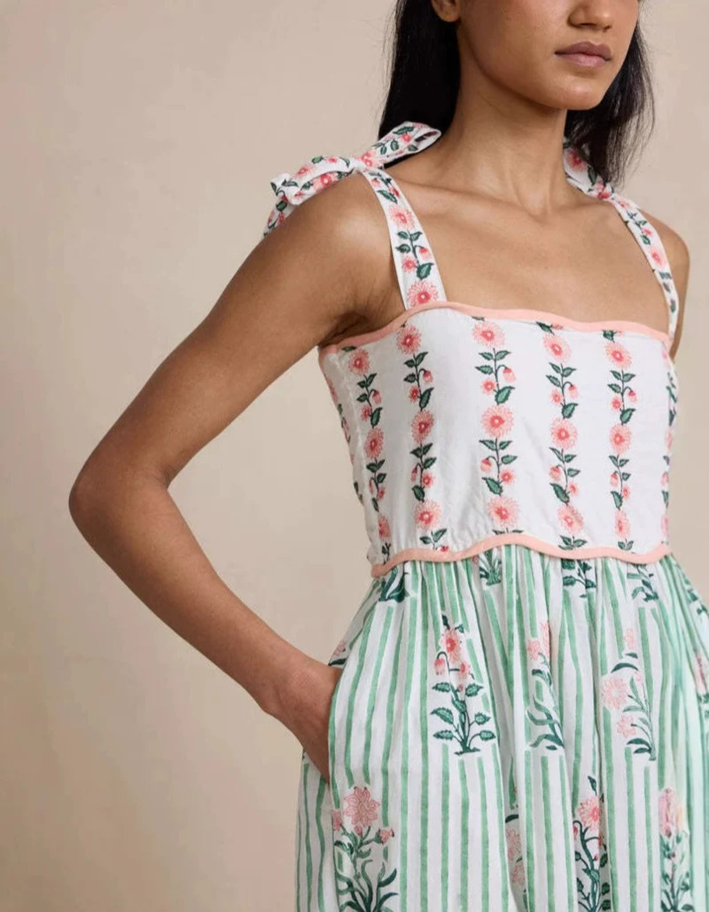 Floréelle – Hand-block print charm – Maxi dress-10174870290759-Ivory Ombre