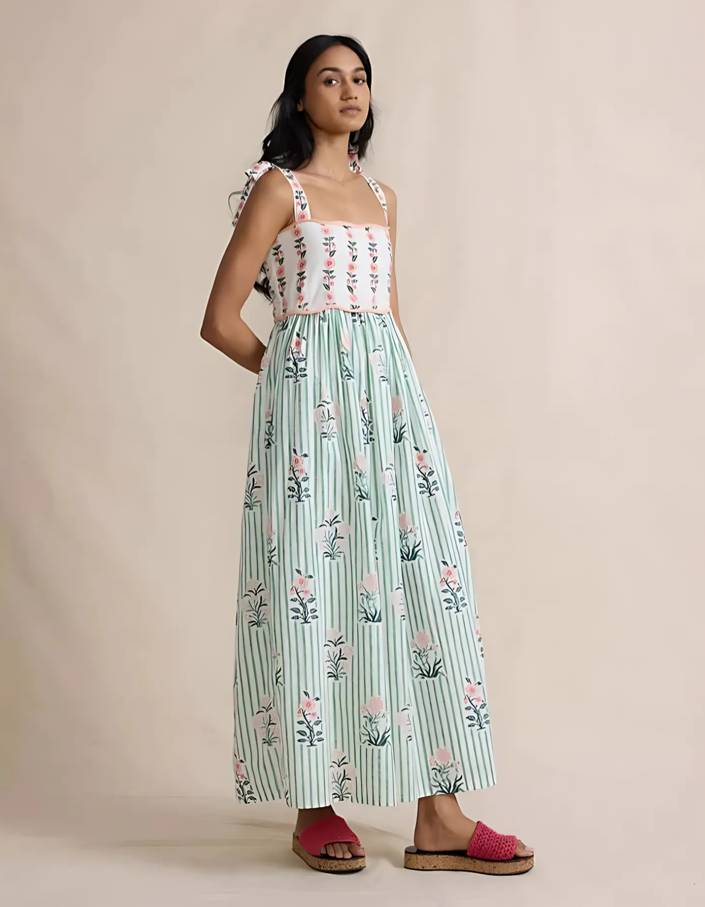 Floréelle – Hand-block print charm – Maxi dress-10174870290759-Ivory Ombre