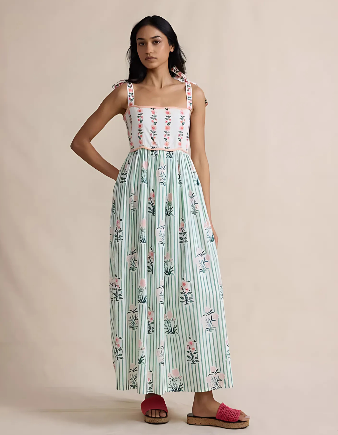 Floréelle – Hand-block print charm – Maxi dress-10174870290759-Ivory Ombre