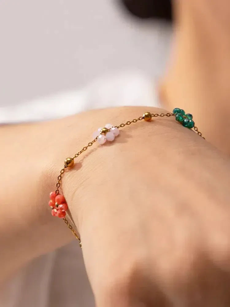 Florella – Handcrafted floral beads – Charm bracelet-10173354180935-Ivory Ombre