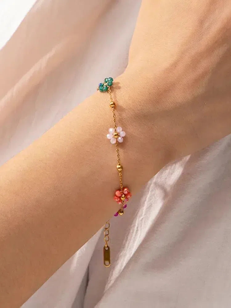 Florella – Handcrafted floral beads – Charm bracelet-10173354180935-Ivory Ombre