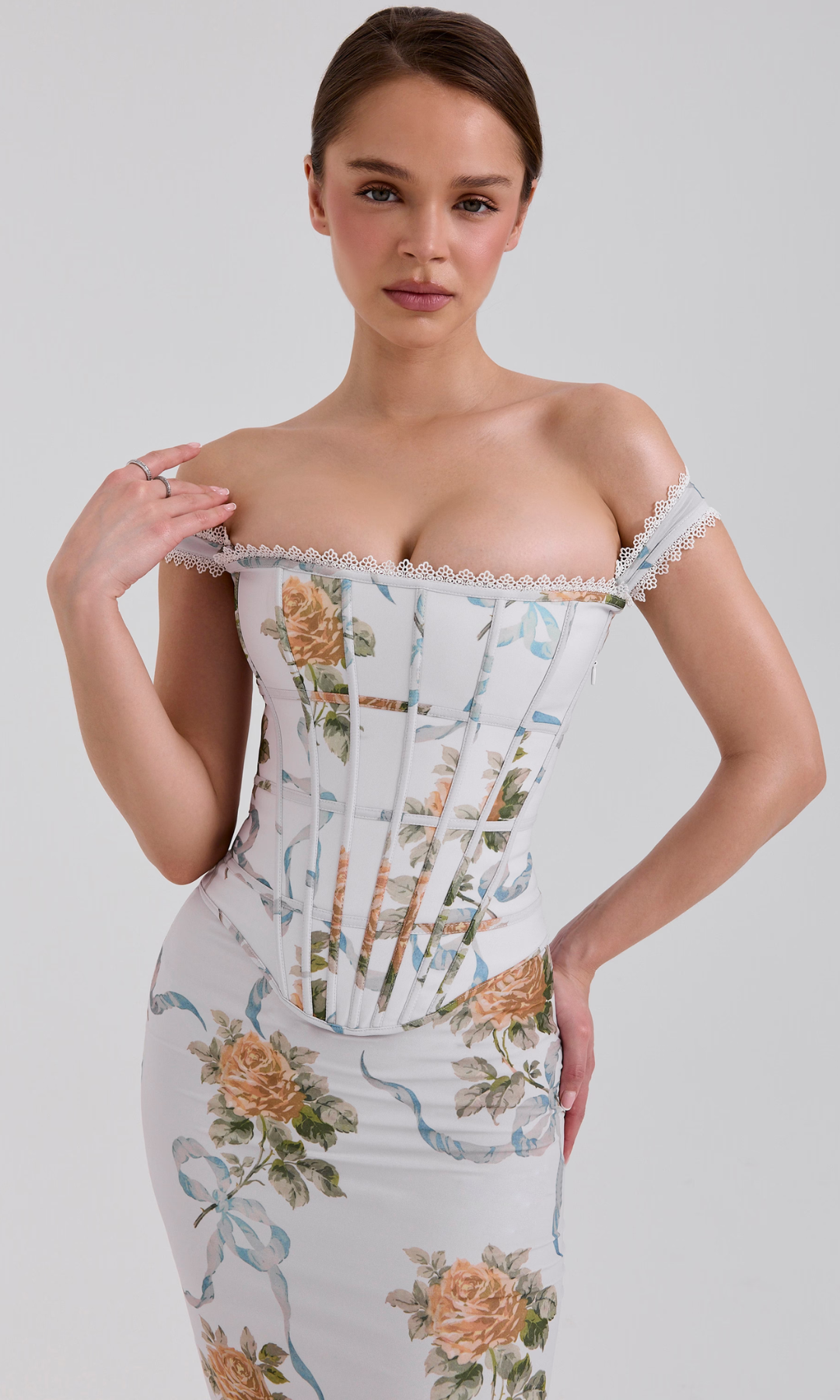 Florentisse – Romantic floral corset – Maxi dress-10174846239047-Ivory Ombre
