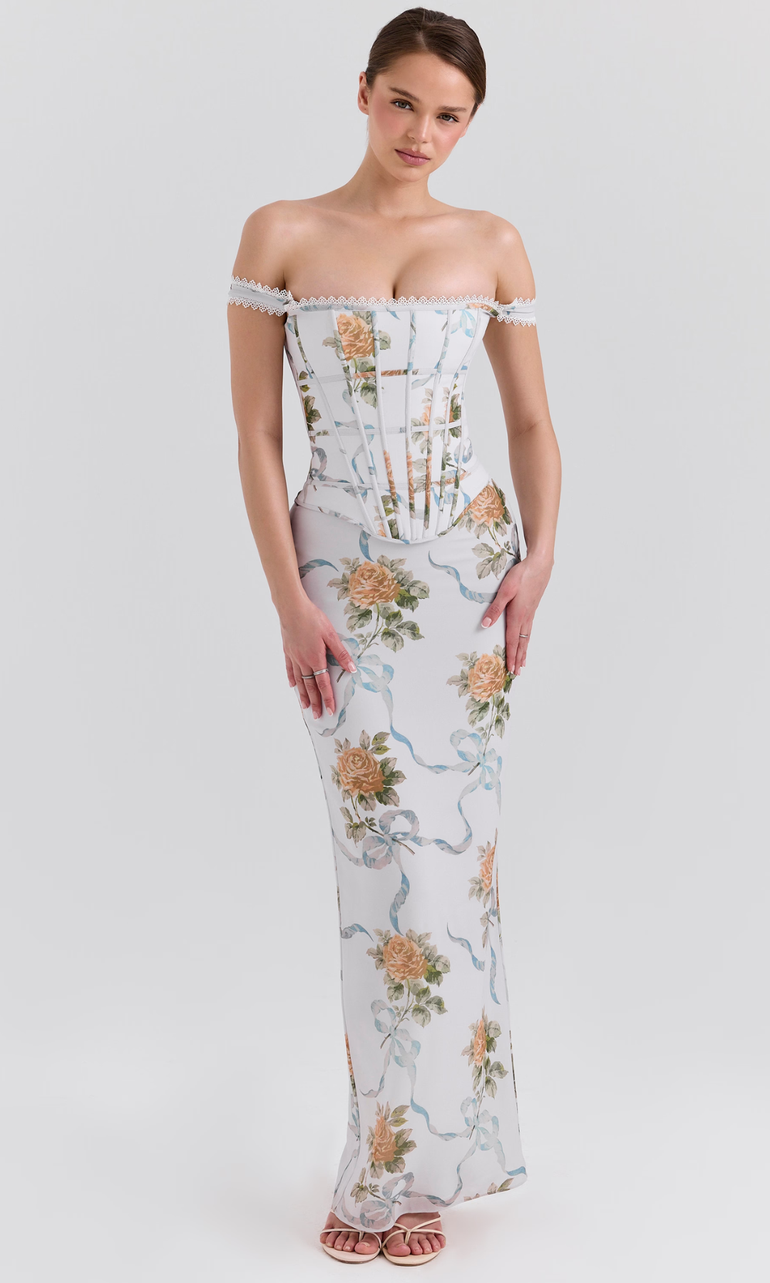 Florentisse – Romantic floral corset – Maxi dress-10174846239047-Ivory Ombre