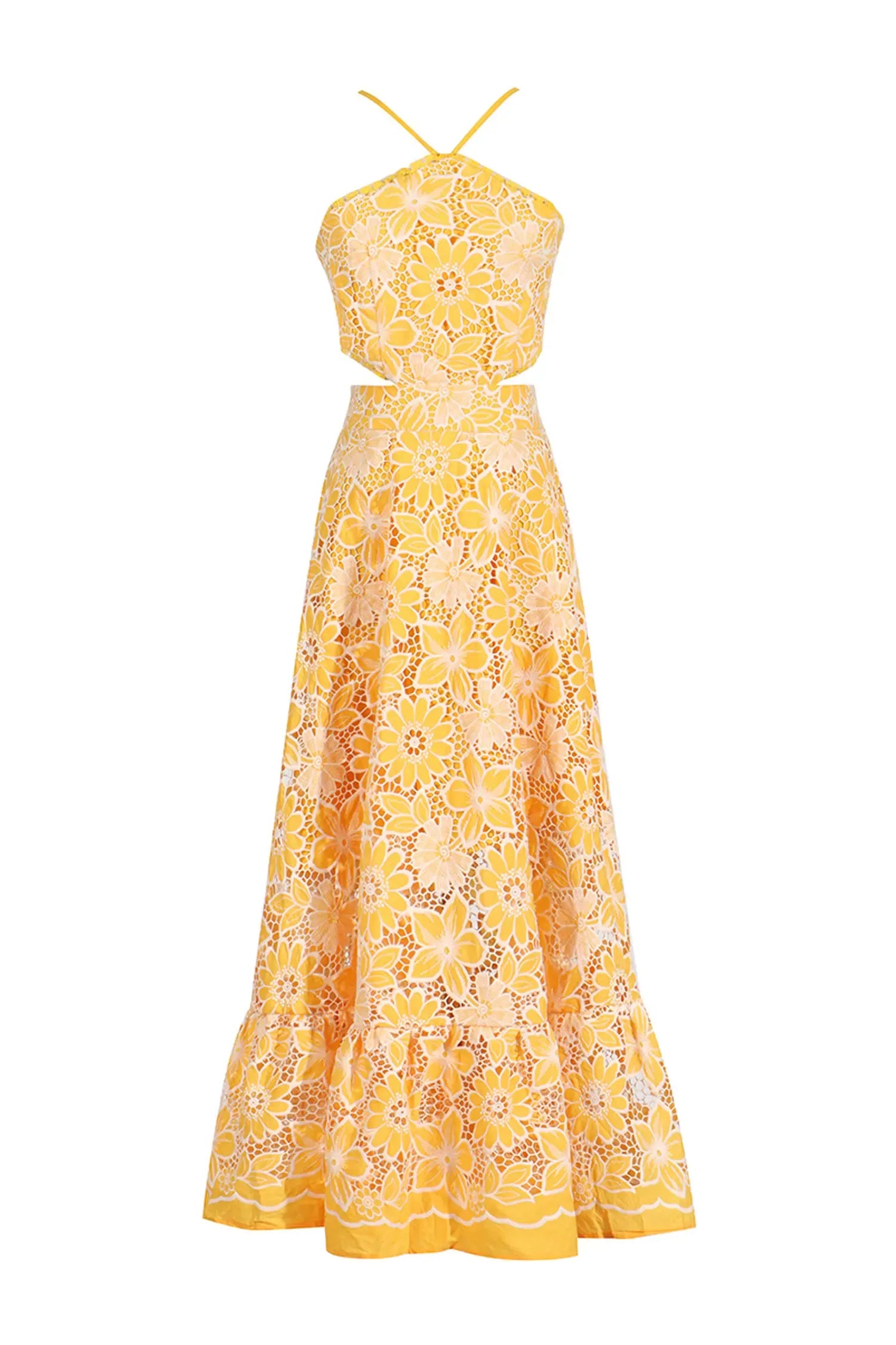 Floretta – Floral lace charm – Halter midi dress-10174852038983-Ivory Ombre