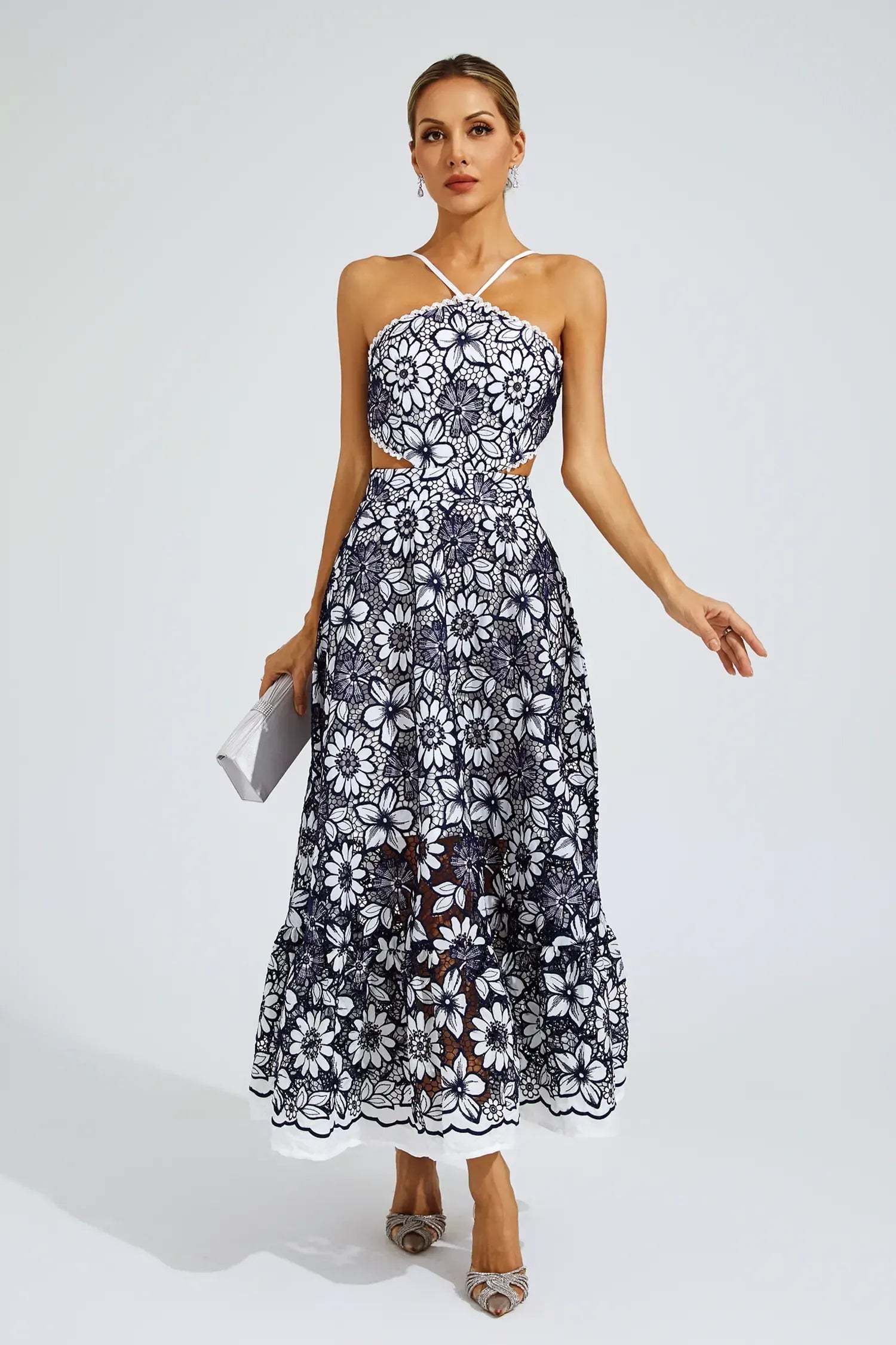 Floretta – Floral lace charm – Halter midi dress-10174852038983-Ivory Ombre