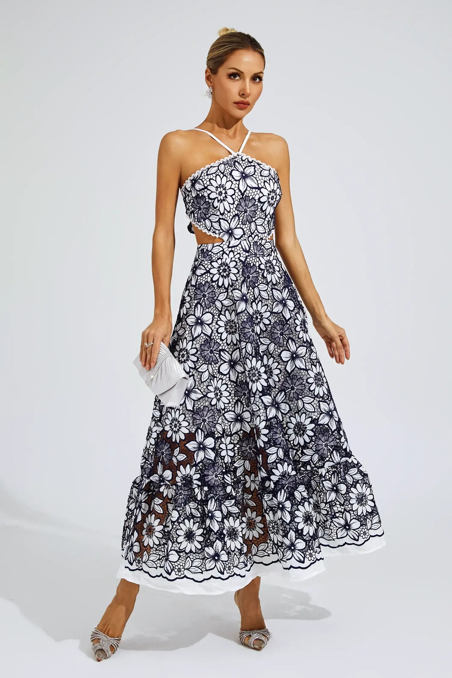 Floretta – Floral lace charm – Halter midi dress-10174852038983-Ivory Ombre