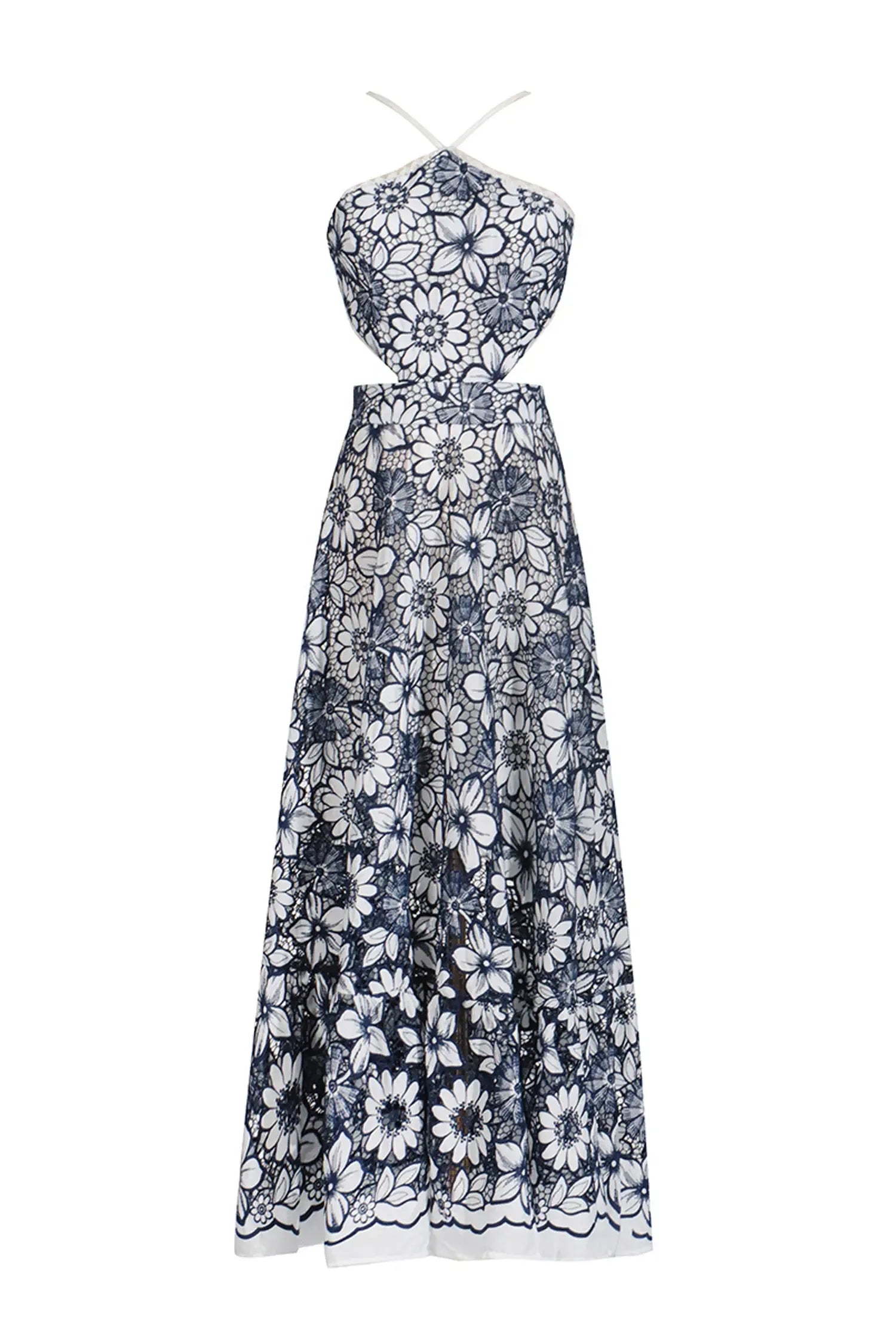 Floretta – Floral lace charm – Halter midi dress-10174852038983-Ivory Ombre