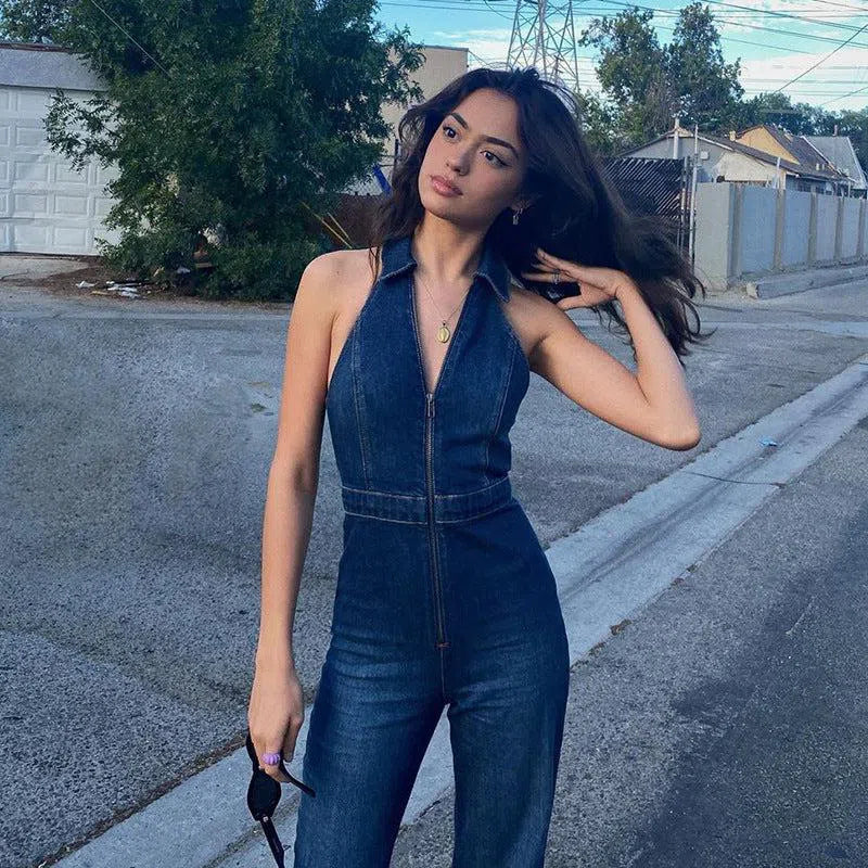 Gabrielle – V-neckline – Denim jumpsuit-10174842077511-Ivory Ombre