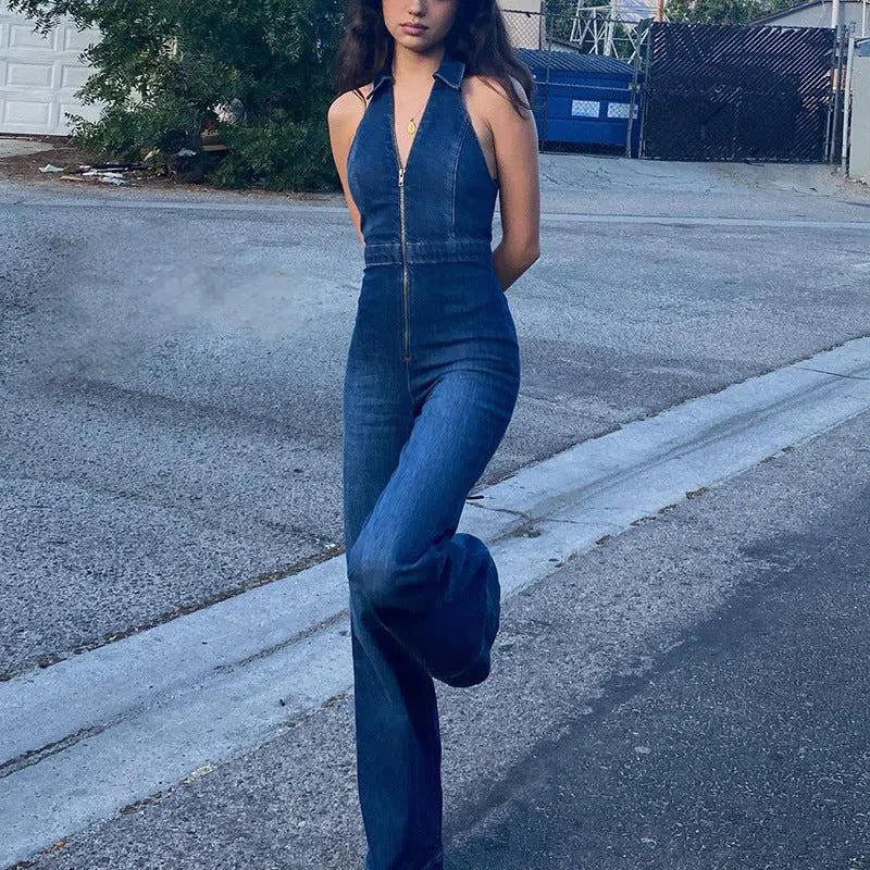 Gabrielle – V-neckline – Denim jumpsuit-10174842077511-Ivory Ombre