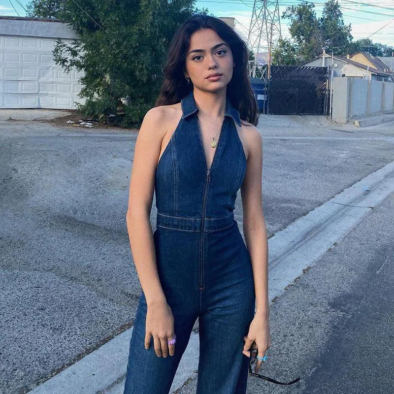 Gabrielle – V-neckline – Denim jumpsuit-10174842077511-Ivory Ombre
