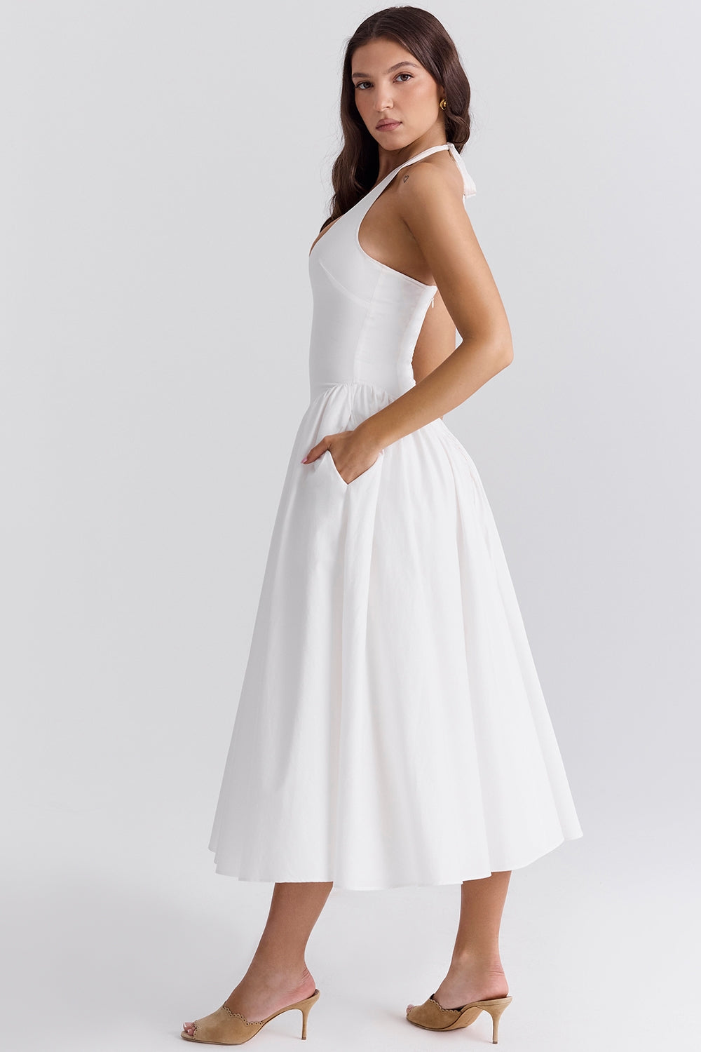 Gerogia – Halter neck design – Midi dress-10189558317383-Ivory Ombre