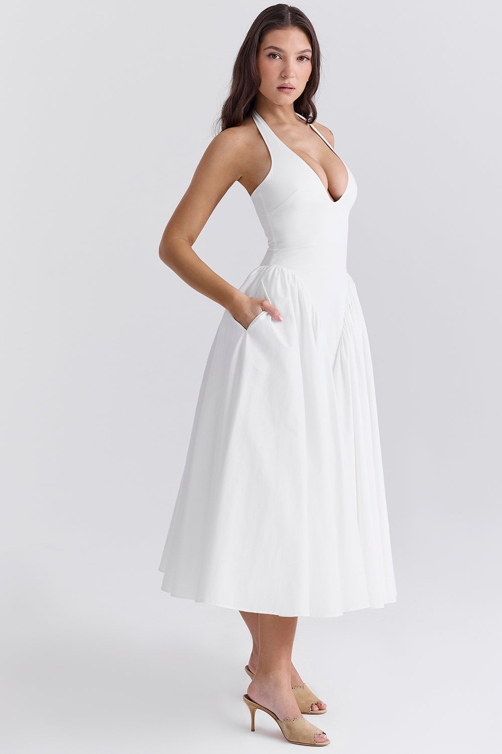 Gerogia – Halter neck design – Midi dress-10189558317383-Ivory Ombre