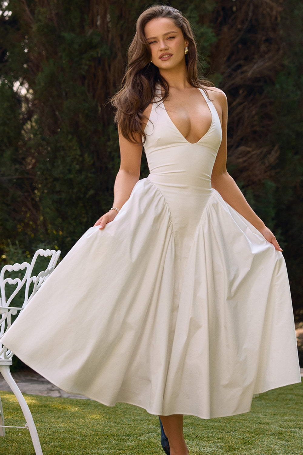 Gerogia – Halter neck design – Midi dress-10189558317383-Ivory Ombre