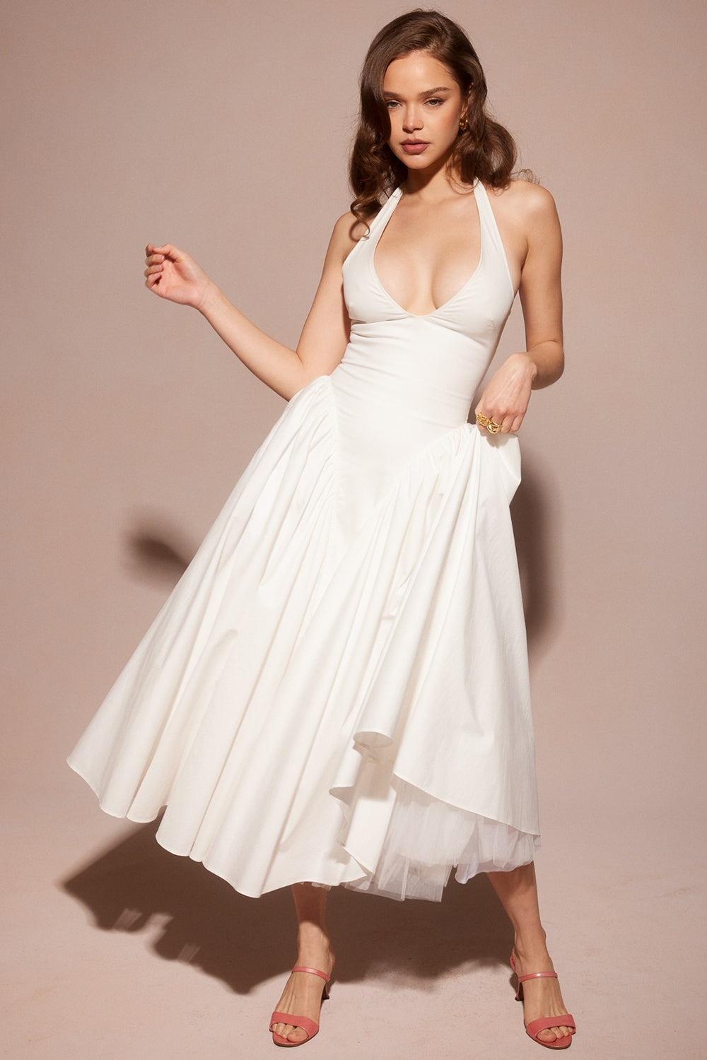Gerogia – Halter neck design – Midi dress-10189558317383-Ivory Ombre