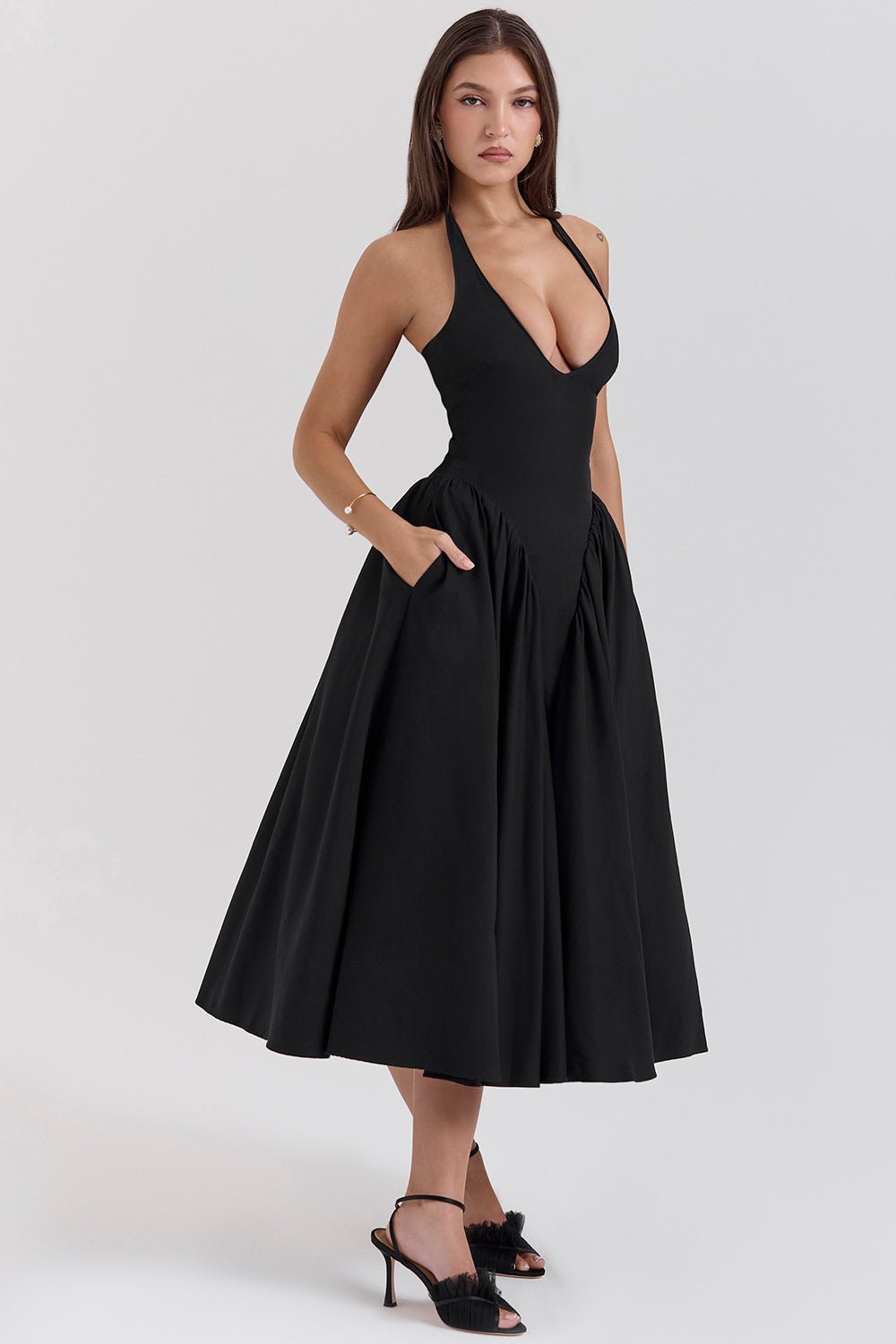 Gerogia – Halter neck design – Midi dress-10189558317383-Ivory Ombre