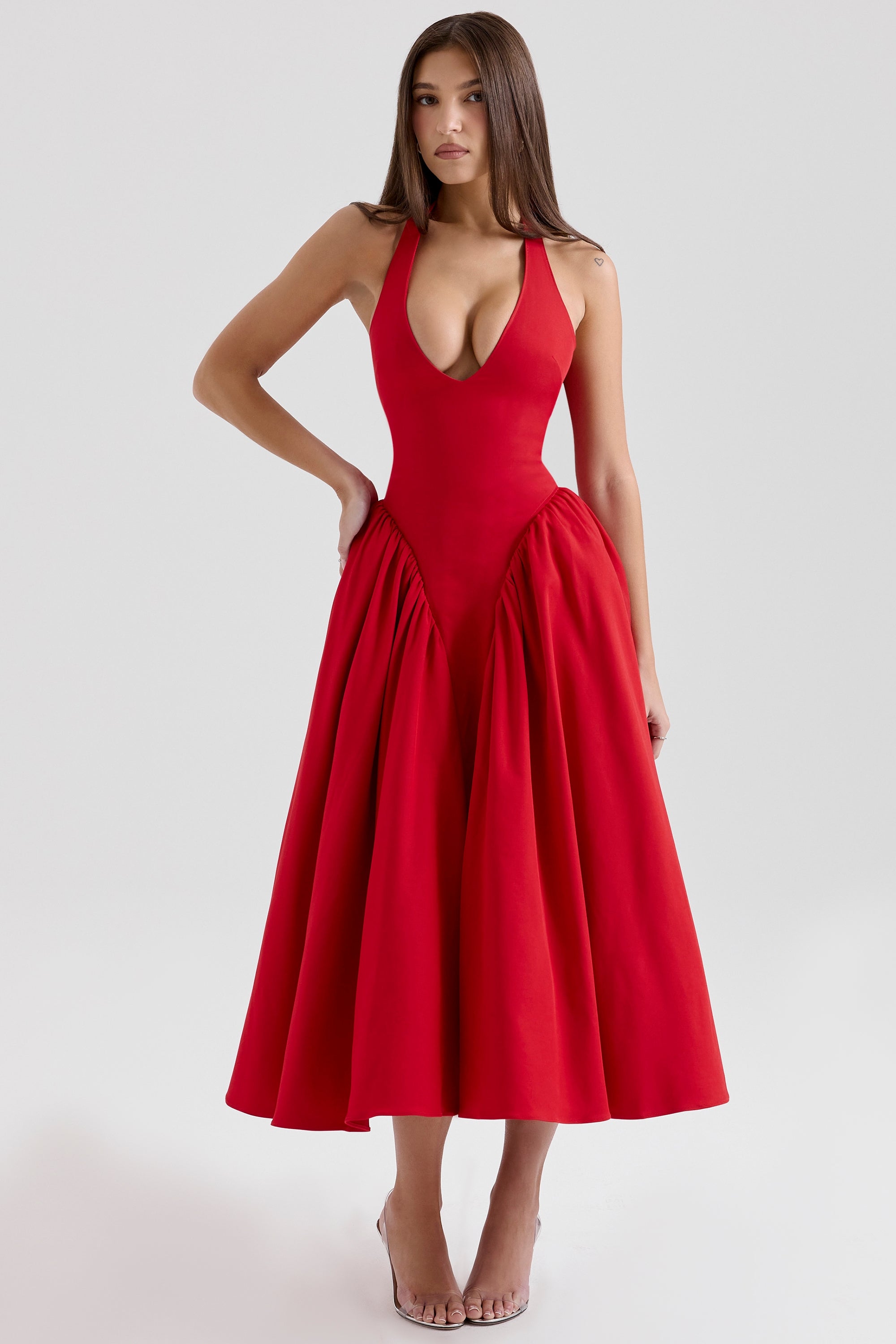 Gerogia – Halter neck design – Midi dress-10189558317383-Ivory Ombre