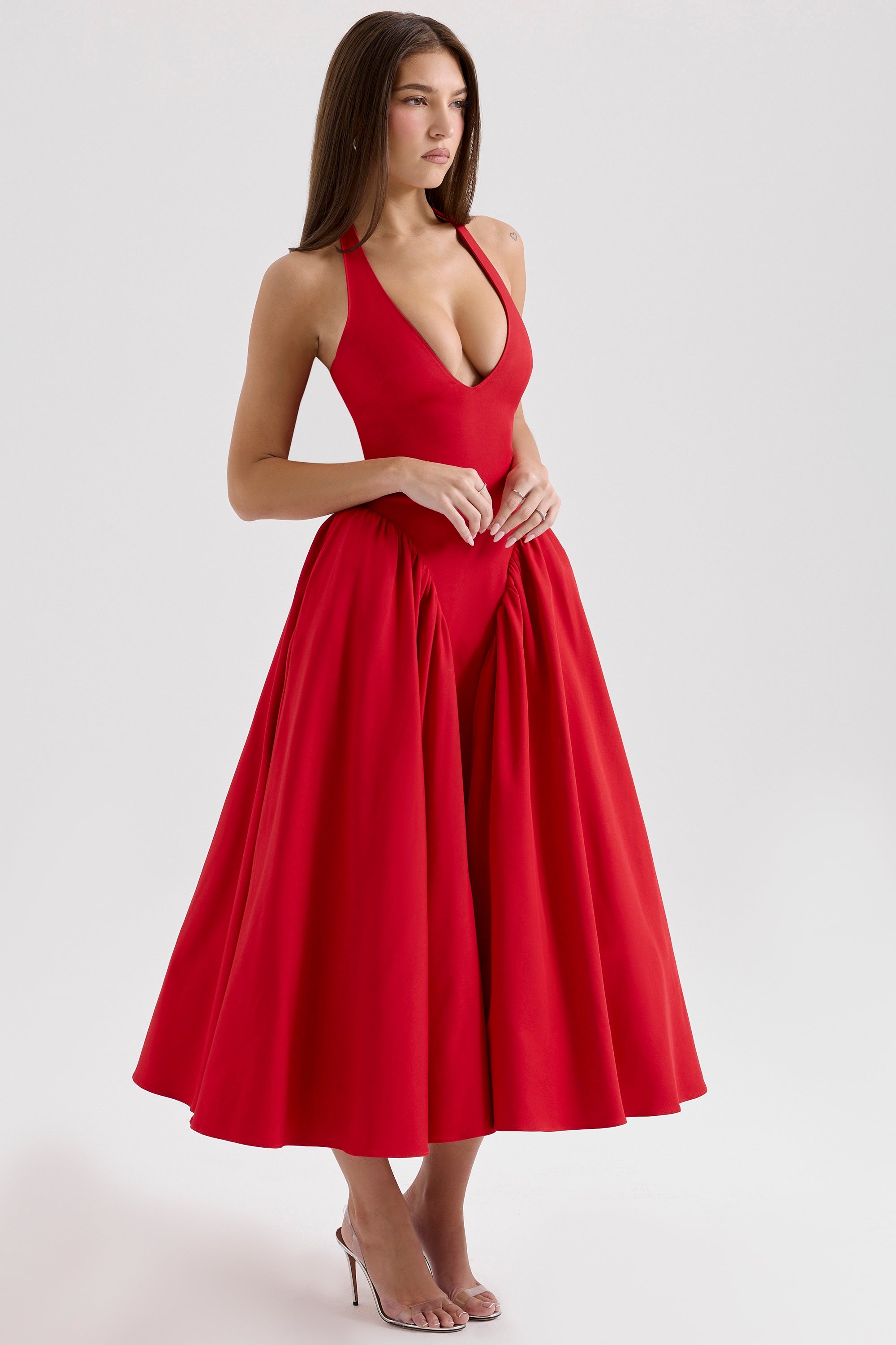 Gerogia – Halter neck design – Midi dress-10189558317383-Ivory Ombre