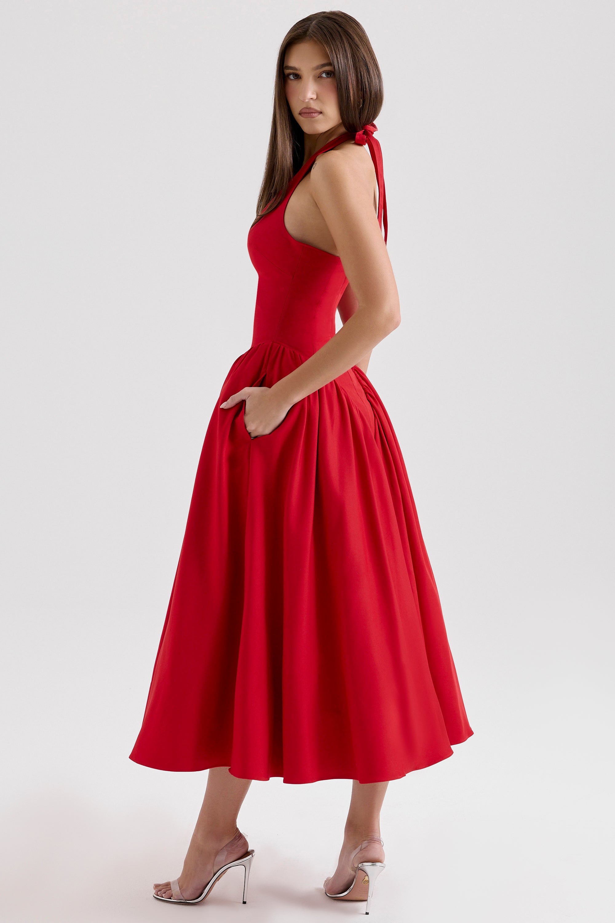 Gerogia – Halter neck design – Midi dress-10189558317383-Ivory Ombre