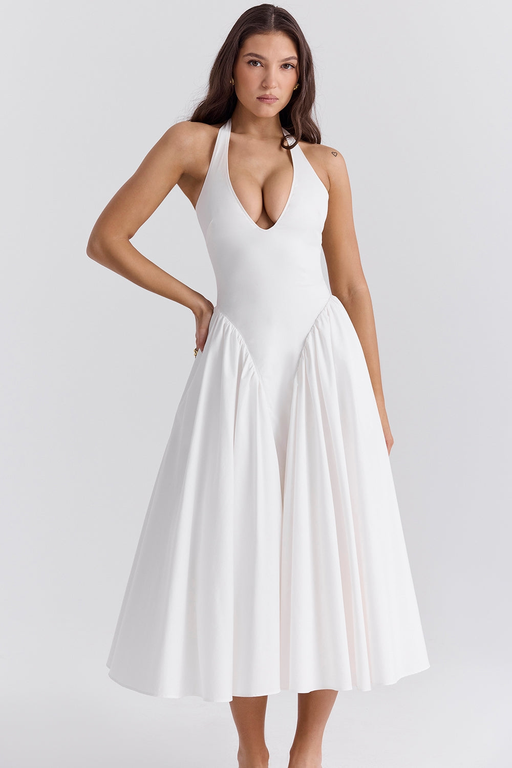 Gerogia – Halter neck design – Midi dress-10189558317383-Ivory Ombre