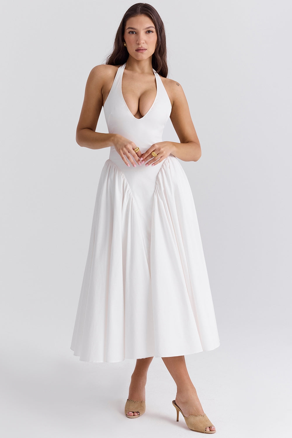 Gerogia – Halter neck design – Midi dress-10189558317383-Ivory Ombre