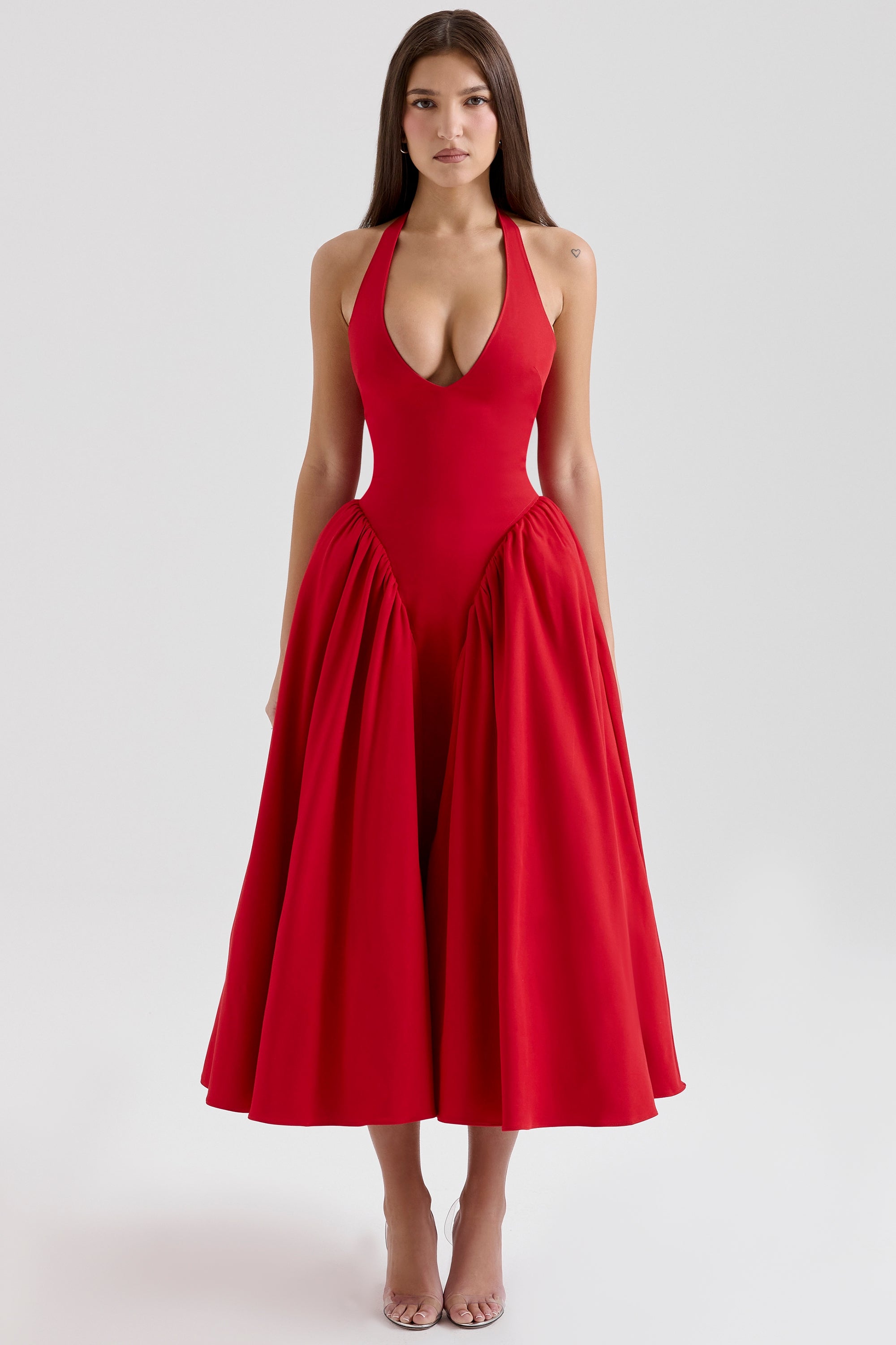 Gerogia – Halter neck design – Midi dress-10189558317383-Ivory Ombre