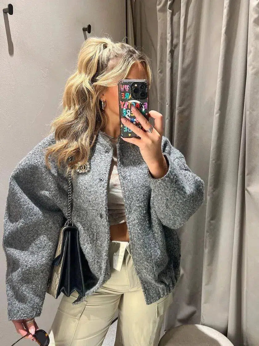 Giorgia – Cozy warmth – Fleece bomber jacket-10174772412743-Ivory Ombre