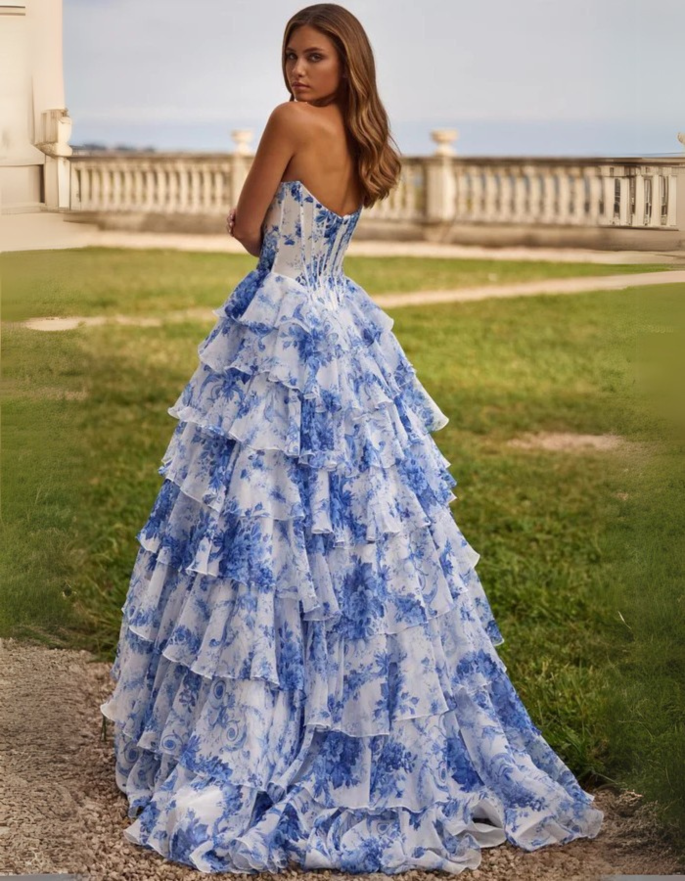Giovella – Baroque floral – Ruffled gown-10191310848327-Ivory Ombre